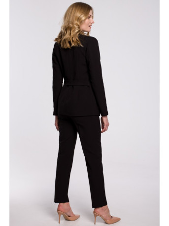 K056 Blazer with a tie belt - black