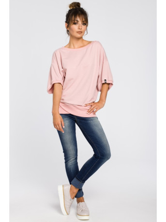 B048 Oversized blouse with a wrap detail - powder