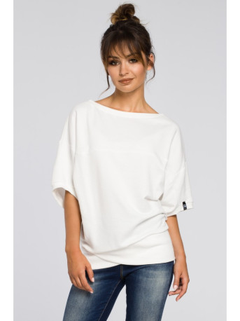 B048 Oversized blouse with a wrap detail - ecru