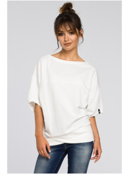 B048 Oversized blouse with a wrap detail - ecru