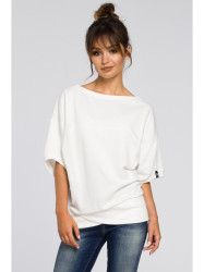 B048 Oversized blouse with a wrap detail - ecru